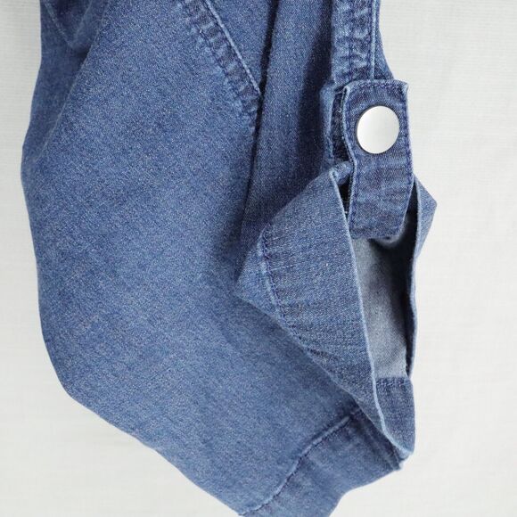Chicos Pants 2 Womens Large Blue Chambray Pull On Elastic Waist Roll Tab Cuffs - Picture 11 of 14